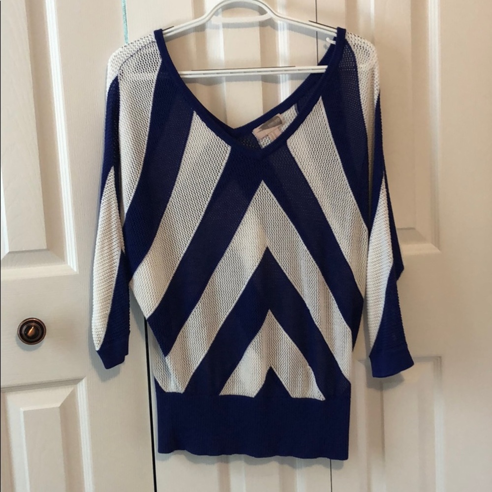 White and royal blue chevron sweater